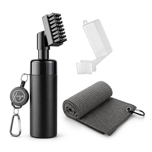 Xuza Golf Club Cleaner Brush with Built-in Water Spray & Golf Towel – Leakproof Tank, Bristle Head, 80cm Retractable Hook – Groove Cleaner & Golf Accessories Gift Set