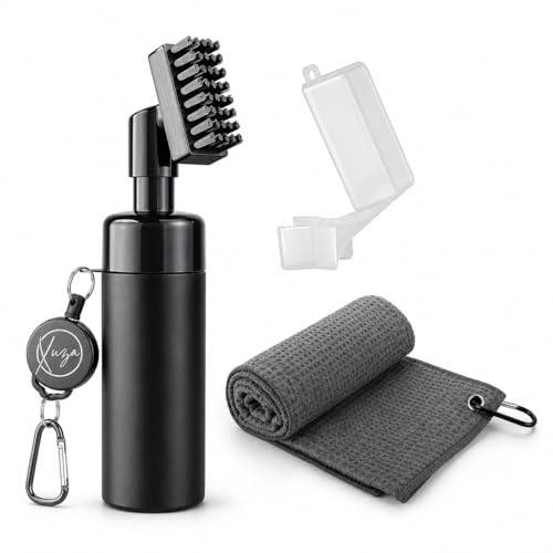 Xuza Golf Club Cleaner Brush with Built-in Water Spray & Golf Towel Leakproof Tank Bristle Head 80cm Retractable Hook Groove Cleaner & Golf Accessories Gift Set