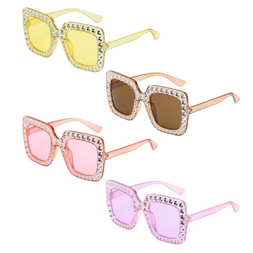 SAIIURV 4 pares cores óculos de sol brilhantes em forma de quadrados para mulher, clássicos vintage imitação óculos festival de disfarce divertidos acessórios de abba para festa carnaval, 4 Cores