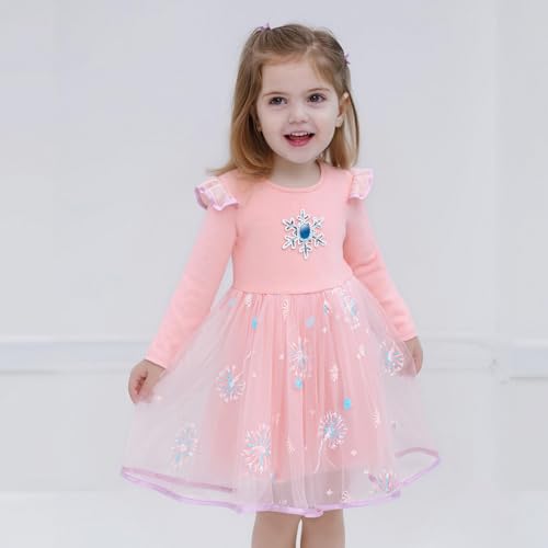 Image of Toddler Little Girls Casual Dresses Short Sleeve Crew Neck Graphic Cartoon Dress for 2-8 Years