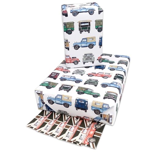 4 x 4 Off Roader Recyclable Gift wrap. Off Road Cars Wrapping Paper Precise Recreations of Classic Car Wrapping Paper Designed and Meticulously Painted