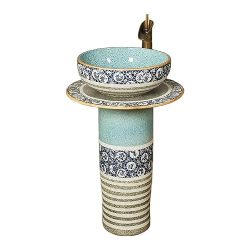 Lavabo Colonne rétro créatif en céramique, évier 3 pièces, lavabo sur Pied avec robinets et kit de vidange (Couleur : B)