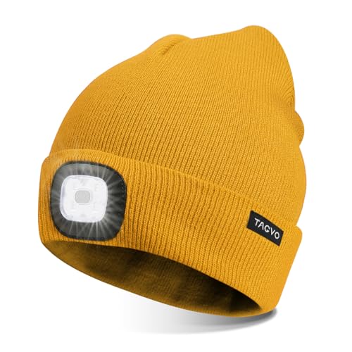 TAGVO USB Wiederaufladbare LED Mütze, 8 LED Mit Beleuchtungs- Und Blinkmodi, Einfache Installation, Praktische Stirnlampe, Unisex Strickmütze Für...