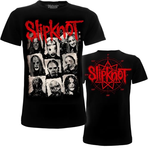 Slipknot Camiseta Máscara Camiseta Mask Doble Impresión - Ropa Rock Hombre - T Shirt Hombre de Algodón - T Shirt Años 80 Mujer - Punk Rock (FR/ES, Letras, S, Regular, Regular, Negro)