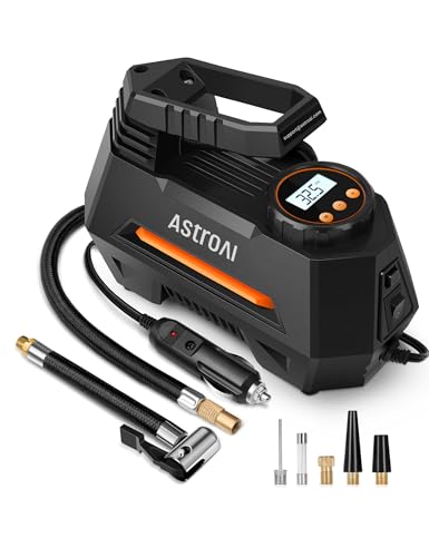 Image of AstroAI AIRUN H Tire Inflator Portable Air Compressor,Fast Inflation Electric Air Pump for Car Tires-Car Accessories,9.8Ft Cord-12VDC-Powered Auto Shut-Off with Digital Pressure Gauge,LED Light,Orange