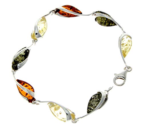 Modern Designer 925 Sterling Silver 19.5 cm Link Bracelet set with Genuine Baltic Amber Gemstones - GL501