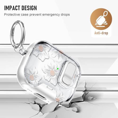 Image of Compatible Airpods Pro 3 Case (2025) with Phone Stand & Cleaner Kit,Cute Flower Print Soft Silicone Lock Clip Apple AirPods Pro 3rd Generation Case, Airpod Pro 3 Cover with Keychain for Women /Girls