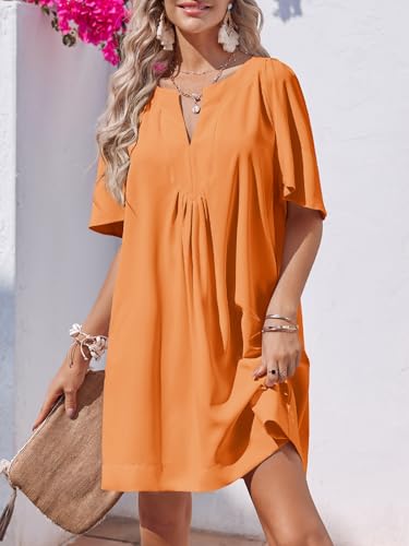 Image of Wenrine Womens Flutter Short Sleeve Mini Dress Casual V Neck Loose Flowy Summer Dresses