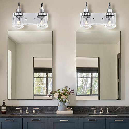 Image of Yaohong Modern Bathroom Lighting Fixtures Chrome Finish, 2-Light Vanity Lights Classic Style Wall Sconce with Clear Glass Shade for Hallway Entryway Kitchen Bedroom