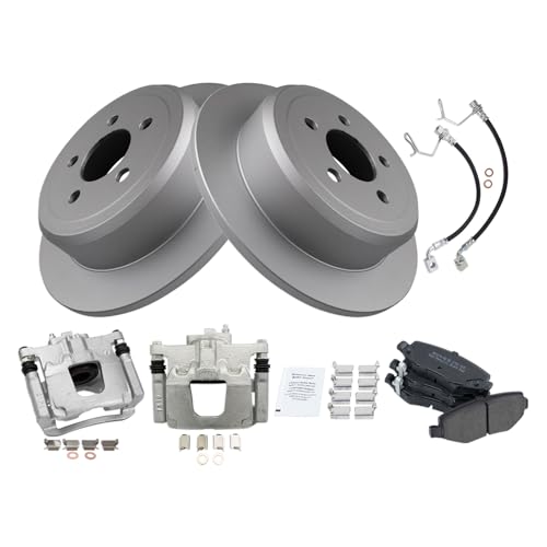 Image of TRQ Rear Brake Pad and Rotor Set Semi Metallic G Coated Rotors Calipers Compatible with 2008-2012 Jeep Liberty