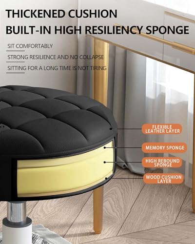 Image of Small Chair Round Rolling Stool with Wheels PU Leather Height Adjustable Swivel Drafting Work SPA Salon Stools Home Office Chair