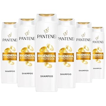 Pantene Pro-V Shampoo Rigenera E Protegge 6x300ml Capelli Deboli Secch, Danneggiati, Deterge Delicatamente e Protegge i Legami del Capello, Senza Siliconi, Olio Minerale e Coloranti, Active Nutri-Plex