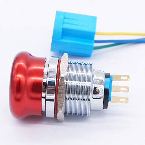 Twtade / 22Mm Emergency Stop Push Button Switch 12-220V 3A Stainless Steel Metal Mounted Thread 3 Pins Latching 1No 1Nc Pushbutton Switches Add Connection Plug #TOP4