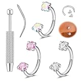 xolear 4 Piezas 18G Piercing Nariz Aro de Herradura, 8 mm Piercing Aro Nariz para Mujeres F136 Aleación Titanio Circón Septum con Herramienta Perforación para Fosas Nasales Orejas Labios (Multicolor)