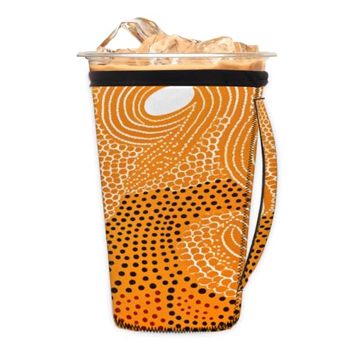 Abstract Art Dots Reusable Neoprene Coffee Sleeve with Handle Insulated Iced Coffee Cup Holder Reduces Condensation Fits 24-28 oz Cups M