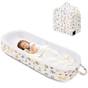 Portable Toddler Travel Bed, Foldable Soft Foam Floor Bed for Baby & Kids with Velvet Fabric, Safety Rail, Washable Cover, No Assembly, Compact for Travel & Home Use