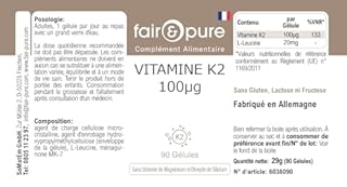 Fair & Pure® - Vitamina K2 100µg - Menaquinone MK7 Naturale - Da Natto - Vegan - 90 Capsule