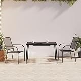 Colore: Antracite.Materiale: Acciaio (con rivestimento elettroforetico e a polvere).Tavolo:Dimensioni: 110 x 80 x 72 cm (L x L x A).Sedia da giardino:Dimensioni: 55 x 60 x 88 cm (L x P x A).Dimensioni della seduta: 45 x 43 cm (L x P).Altezza seduta da terra: 44 cm.Altezza del bracciolo da terra: 62 cm.Massima capacità di carico (per seduta): 110 kg.Assemblaggio richiesto: Sì.La consegna include:1 Tavolo.2 sedie da giardino.