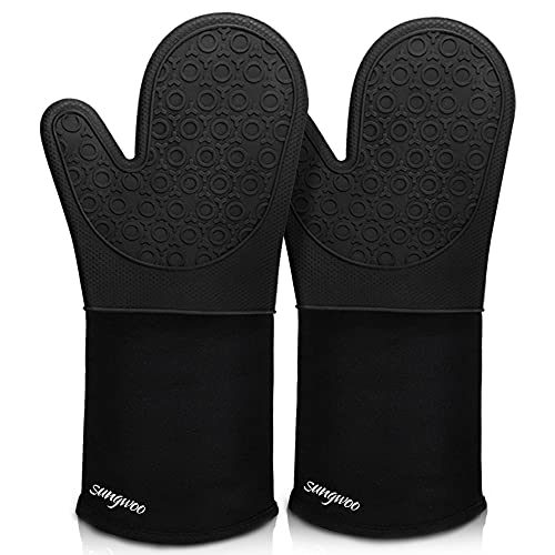 Comparison: Best Oven Mitts Silicon 8 sungwoo Extra Long Silicone Oven Mitts, Heat Resistant Oven Gloves with Quilted Liner Non-Slip Textured Grip Perfect for BBQ, Baking, Cooking and Grilling - 1 Pair 14.6 Inch Black