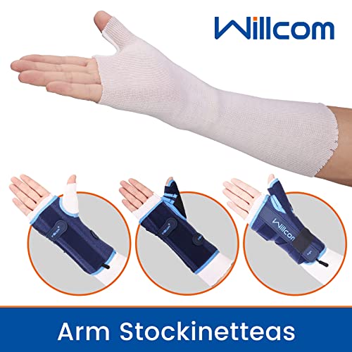 Willcom Wrist Brace With Thumb Spica Liner (Pack Of 10), Comfort Thin Hand Care Sock For Splint Support, Cotton Stockinette Tubular Bandage Protection Sleeve, Cast Cover For Arm Skin Pre-Wrap (M) #TOP2