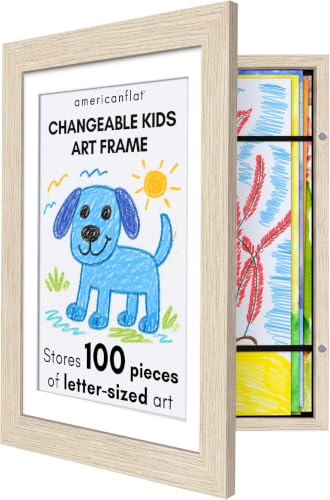 Image of Americanflat Kids Artwork Frame Changeable (Light Wood) - Magnetic Door Holds 100 Art Pieces - 8.5x11 Letter Size Display with Mat or 10x12.5 Without Mat - My Mini Masterpiece (Pack of 8)