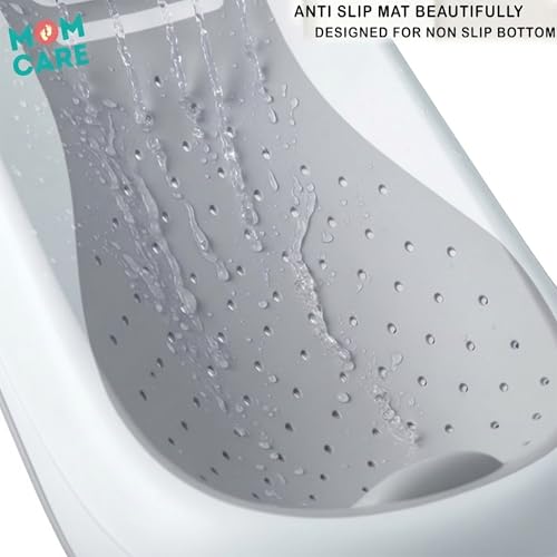 Image of MOM CARE Foldable Baby Bath Support Seat for Newborn (0-6 Months) | Anti-Slip Silicone Baby Bather | Ergonomic Infant Bath Seat for Sink, Tub & Floor | Portable Newborn Bath Support Chair | Grey