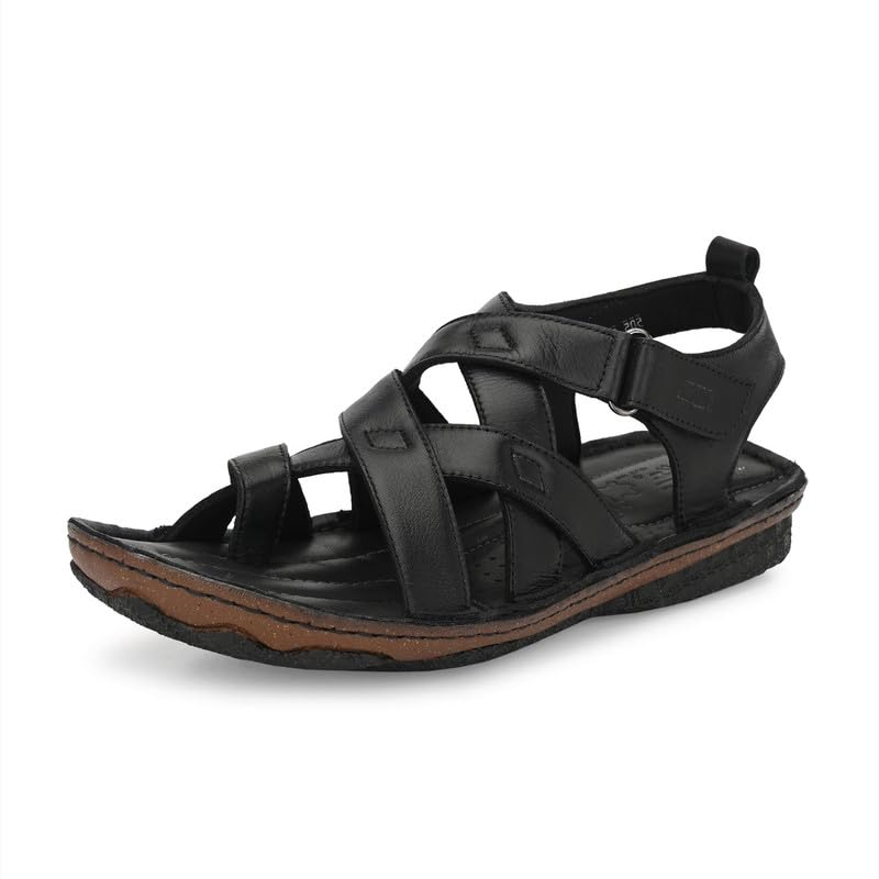 Men's Black Leather Casual Ring Toe Sandals-image-2