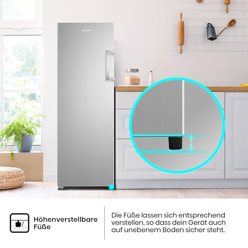 Hisense FF3N229NEIC Gefrierschrank/Freistehend/EEK: C /36dB/Niedriger Geräuschpegel/240 Liter/Total No Frost/Super Freeze/Multi Air Flow/Türanschlag wechselbar/HxBxT:172x59,5x60 cm/Edelstahl Look