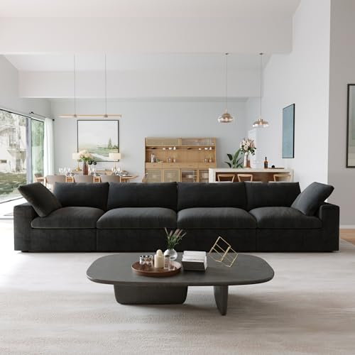 Image of JACH Sectional Couches for Living Room, Deep 4-Seat Modular Convertible Couch, Couch Cushion Covers Removable, Comfy Sofas for Living Room Apartment (Black)