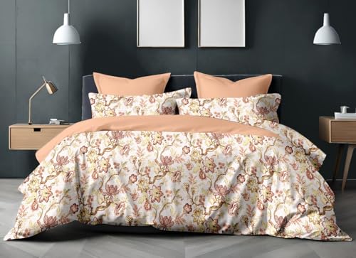 Image of 210 TC Pure Cotton Double BedSheet with 2 Pillow Cover (90x100 Inches) (Light Orange)