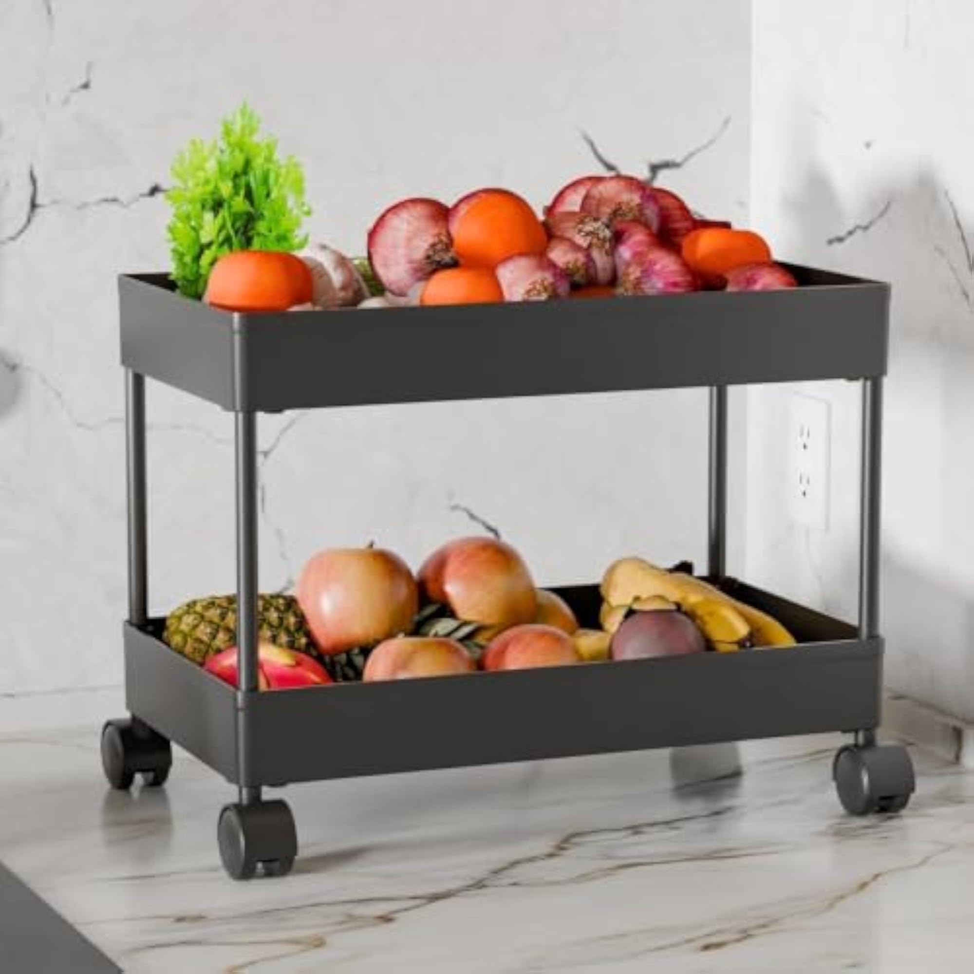 Plastic Kitchen Storage Trolley Rack with Wheels, Space Saving