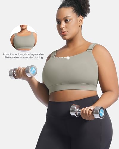 Image of Women's Sports Bra Wirefree Adjustable Medium-High Support Everyday Wear for Large Bust Plus Size with Removable Pads
