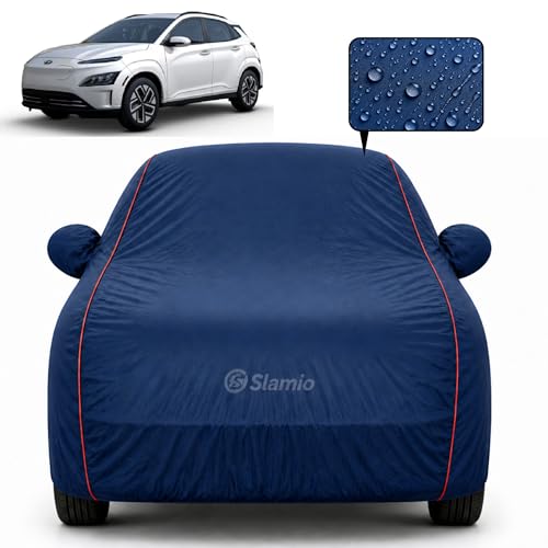 Image of Premium 100% Waterproof Car Cover for Hyundai's KONA Model All-Weather, UV & Dust Protection | Heavy-Duty 3-Layer Fabric | Custom Fit with Mirror & Antenna Pockets | Navy Blue