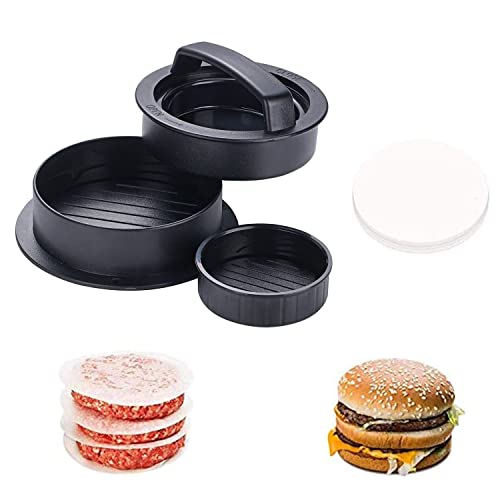Lepidi Presse à Hamburger, 3 en 1 Burger Presse, Presse à Burger Moule, Steak Haché Presse, Antiadhésif ABS Kit de Moule à Hamburger avec 100 Papiers, pour Hamburgers/Barbecue Cover
