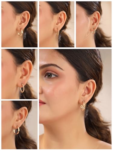 Image of Yellow Chimes Earrings for Women and Girls | Fashion Gold Stud & Hoop Set | Gold Plated Hoop & Studs Earring | Western Hoop Earrings Combo | Birthday Gift for Girls & Women Anniversary Gift for Wife