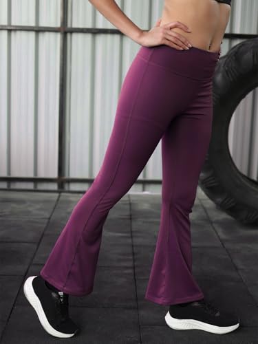 Image of CHKOKKO Gym Pants for Women Workout High Waist Flared Yoga Pants for Woman with Side Pocket Quick Dry Body Fit Stretchable Sports Leggings Trousers Activewear Lower