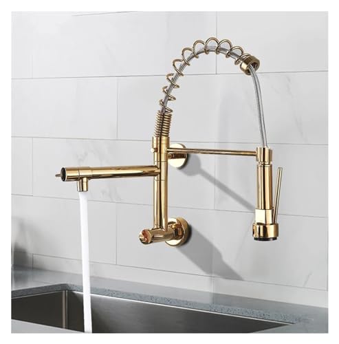 Grifo de fregadero de baño montado en la pared dorado con grúa de ABS