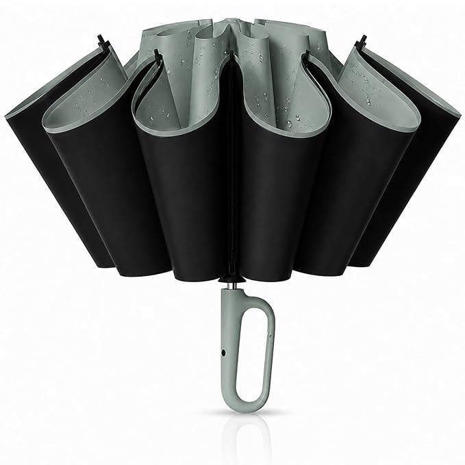 Image of UV Reversible Umbrella with Novelty Carabiner Handle, Travel-Friendly Umbrellas for Sun & Rain Protection, Windproof Compact, Automatic Open /Close,Plant Cutter for Home Garden Men and Women