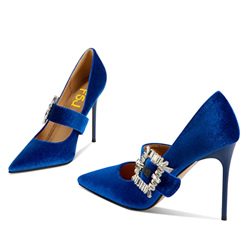 FSJ Women Graceful Pointed Toe High Heel Pumps Velvet Slip On Shining Rhinestones Stiletto Bridal Wedding Banquet Shoes Size 4-15 US3