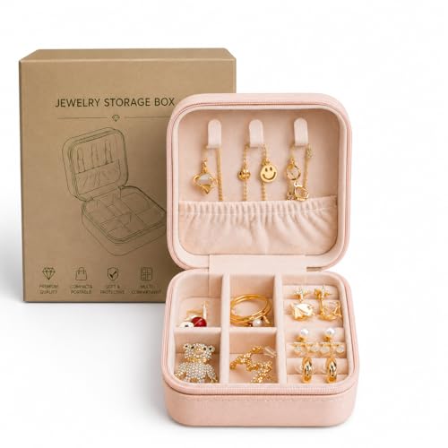 Image of Faux Leather Mini Jewelry Travel Case,Small Jewelry Organizer, Jewelry Box Storage Organizer Portable Display Storage Box Rings Earrings Necklaces Gifts Beige
