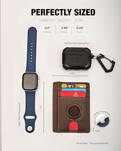 Luxury Airtag wallet RFID blocking card holder wallet with built in Airtag holder- Slim Minimalist front pocket billfold leather wallet card wallet for men with ID window Coffee brown3