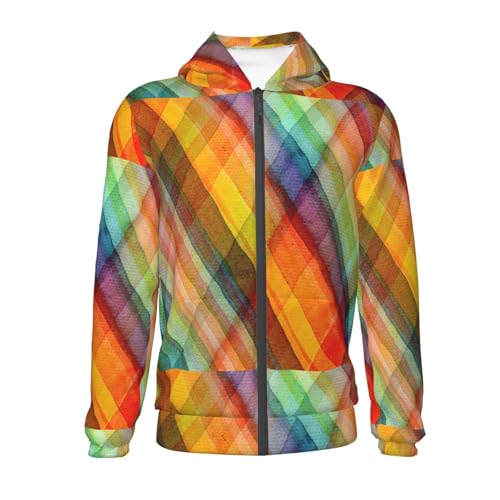 Abstract Watercolors Tartan Kid Hoodies Boys Zip Up Sweatshirts Girls Pullover with Pocket2