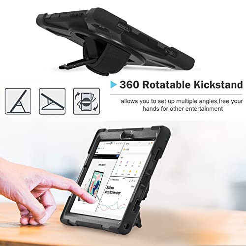 Procase Galaxy Tab A8 Case 10.5 Inch 2022 (Sm-X200/X205/X207), Rugged Heavy Duty Shockproof Case With Hand Strap Rotating Kickstand Protective Cover Case For 10.5" Galaxy Tab A8 2022–Black #TOP4
