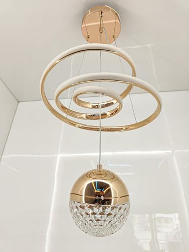 Image of Modern LED Ceiling Pendant Light with Crystal Ball, Spiral Design Chandelier, Dimmable Hanging Lamp for Dining Room, Living Room, Bedroom, Hallway (Gold)