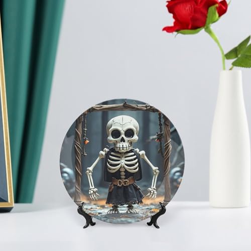 Plato decorativo de porcelana con diseño calavera 6 pulgadas miniatura 6