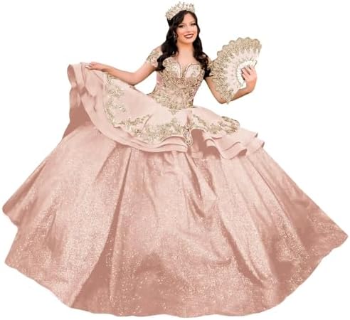 Glitter Gold Lace Quinceanera Dresses Puffy Tulle Togo | Ubuy