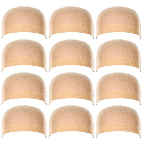 12 Pack Wig Cap Nylon Stocking Wig Caps for Women Beige