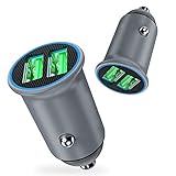 USB Car Charger, Cigarette Lighter Adapter [2 Pack] Dual QC3.0 Fast Charging Port Mini All Metal Flush Fit Compatible for Samsung Galaxy S21, S20, S10, S9, S8, Note 20, iPhone 12, 11, XR, X, 8 Plus, 7