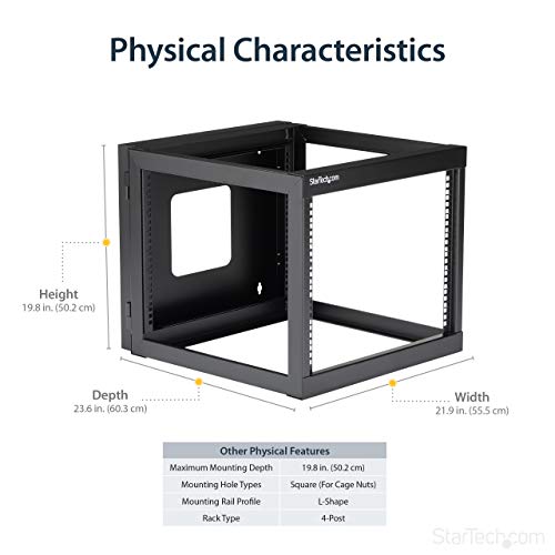 Startech.com 8U Hinged Open Frame Wall Mount Network Rack - 4-Post 22" Depth Swing Out Computer Equipment Rack - 140Lbs Capacity (Rk819Walloh),Black #TOP4