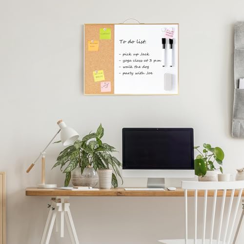 Image of Small Cork Board Whiteboard Combo - 12 inch X 16 inch Portable Aluminum Gold Framed Magnetic Dry Erase Board for Wall, Mini Bulletin CorkBoard with a Handle for Office, Home and School